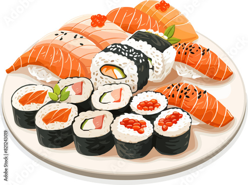 Sushi plate combo vector illustration
