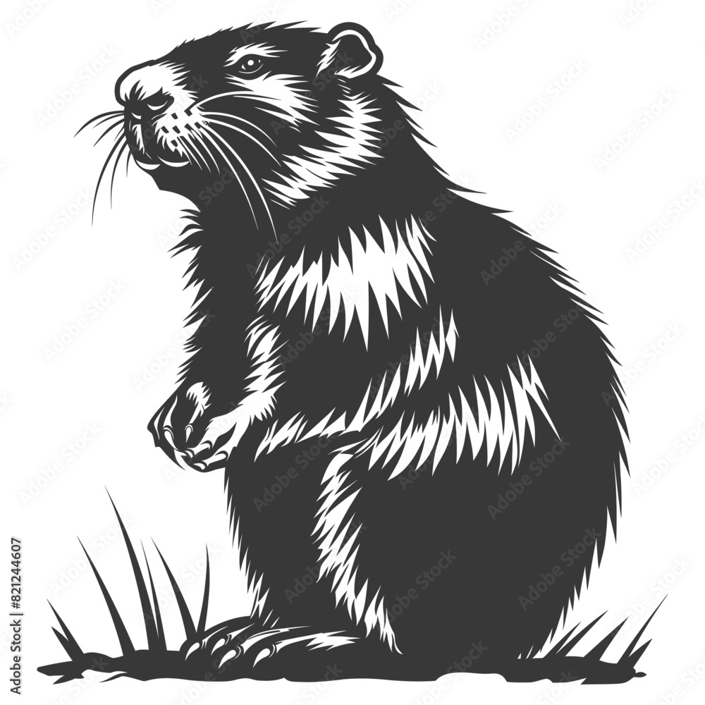 Obraz premium Silhouette beaver animal black color only