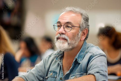 mature man engages in adult education training class,showcasing commitment lifelong learning,perfect for adult learning,career advancement,concept of unretirement,corporate training,self-development