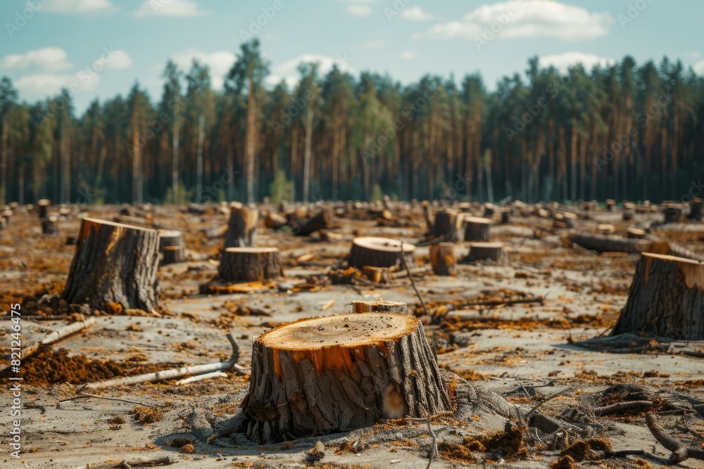 Stump from felled tree in drought concept. Record summer heat. Background of the consequences of environmental problems Stump from felled tree in drought concept. Record summer heat. Background of the consequences of environmental problems