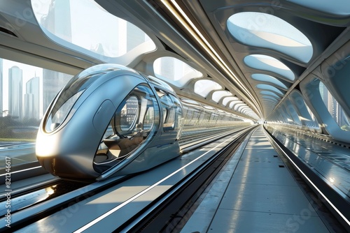 Futuristic concept of hyperloop travel concept, Ai generated