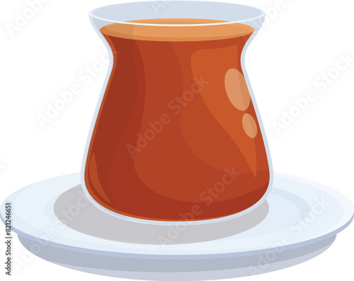 Illustration of rich, brewed turkish coffee served in a classic cup on a saucer