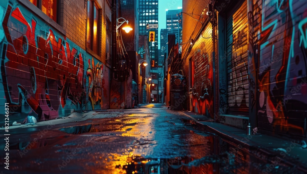 Vibrant Street Art in Dark Alleyway