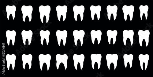 teeth icons set, white teeth icon on black background, vector illustration photo