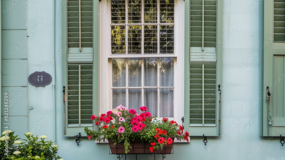 decorative details of houses, such as ornate doors, windows with colored shutters, or flower pots on window sills generative ai decorative details of houses, such as ornate doors, windows with colored shutters, or flower pots on window sills generative ai