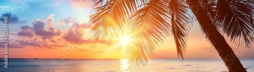 A breathtaking tropical beach sunset with palm trees and a serene ocean view  perfect for travel and nature-themed projects.