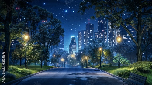 beautiful city park night view background illustration