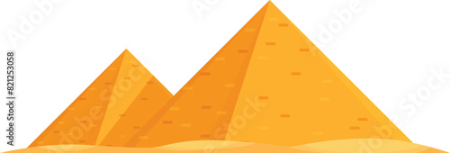Colorful cartoon desert pyramids illustration with orange landscape. Simplistic vector graphic. Ancient egypt geometry. Travel tourism culture history