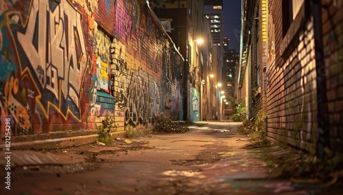 Nighttime Urban Alley with Graffiti Art