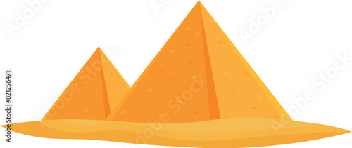 Colorful cartoon illustration of ancient egyptian desert pyramids and sphinx in giza. With orange sand. Vector graphic design. Minimal flat style. Representing the historical. Cultural