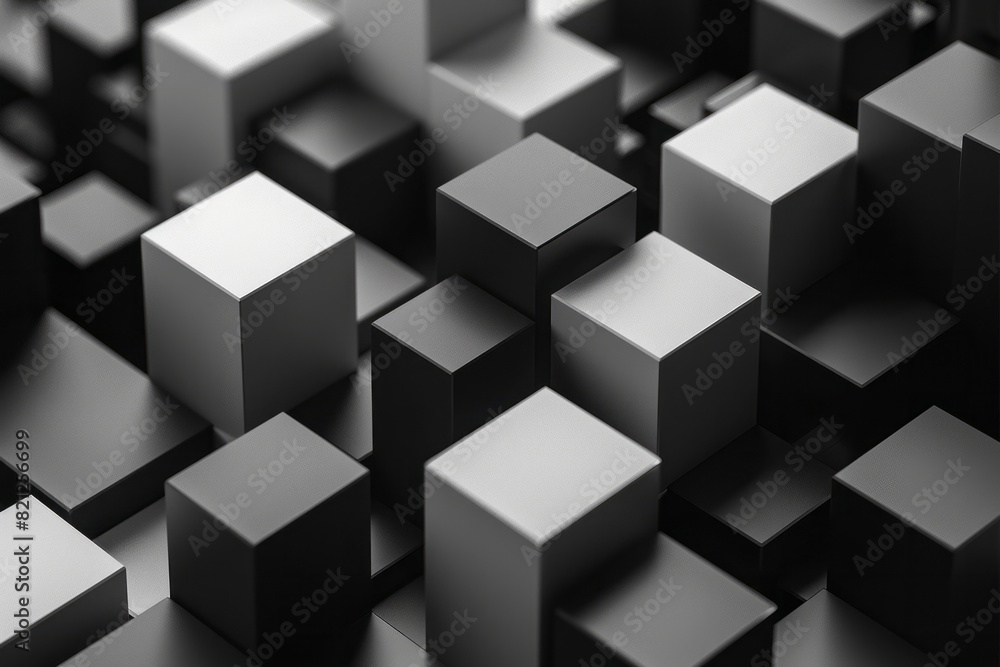 Minimalist illustration with isometric cubes in various shades of grey, creating a sleek and elegant visual effect, Minimalist illustration with isometric cubes in various shades of grey, creating a sleek and elegant visual effect,