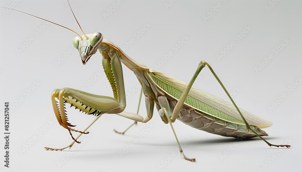 Detailed Close-Up of Praying Mantis on White Background Detailed Close-Up of Praying Mantis on White Background