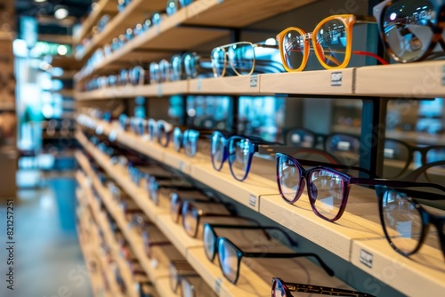 A store with many different types of glasses on display, optician or glasses store