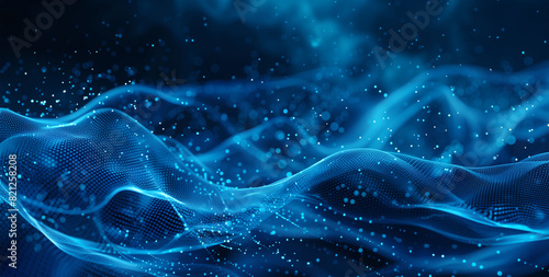 Dynamic blue tech backdrop featuring digital waves, interconnected network systems, artificial neural pathways, cyber quantum computing, and electronic global intelligence