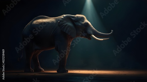 Neon art of An elephant practicing alone under a spotlight