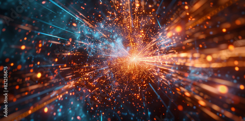 Digital Particles Explosion in Abstract Tech Background, Quantum Core, Computing Network System, Artificial Intelligence, and Global Data Connections © SRITE KHATUN