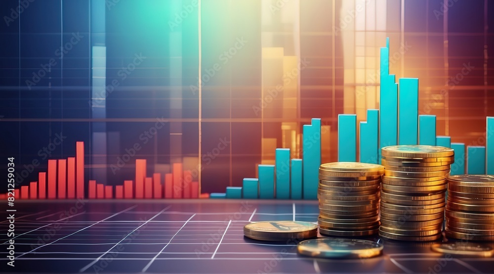 Economy coin with money business graph finance chart diagram background Economy coin with money business graph finance chart diagram background