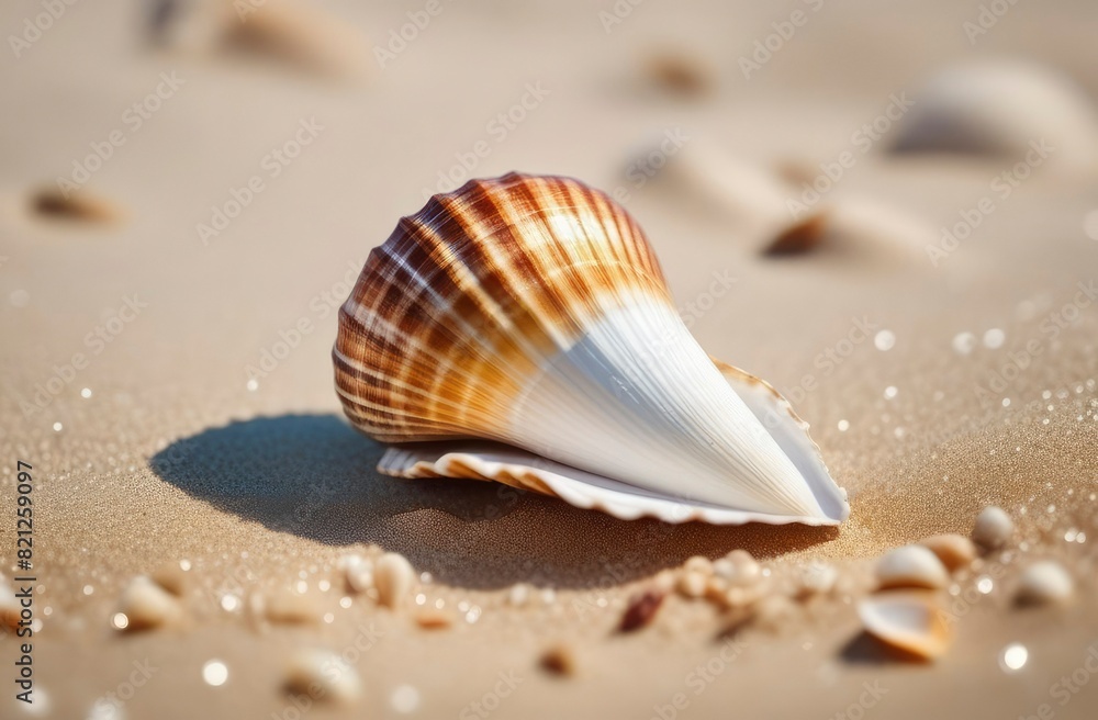 Sea shell over wavy white sand beach such summer background Sea shell over wavy white sand beach such summer background