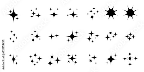 twinkle star  Minimalist silhouette stars icon  twinkle star shape symbols. Modern geometric elements  shining star icons  abstract sparkle black silhouettes symbol set vector illustration  eps10