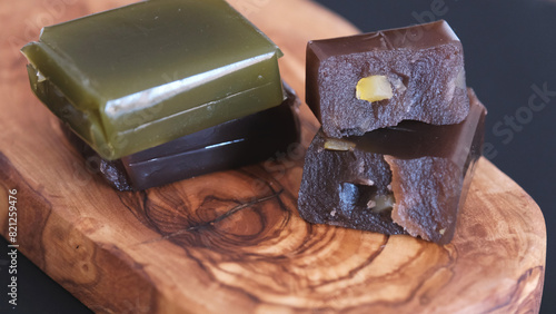 Fotografie Traditional Japanese yokan jelly cake, adzuki red bean, chestnut and matcha gree