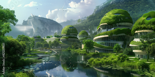 Conceptual art of a sustainable eco-city, blending green architecture and renewable energy sources © SRITE KHATUN