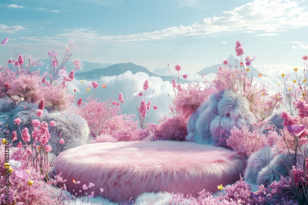 custom made wallpaper toronto digitalA pink flowery field with a pink stone in the middle