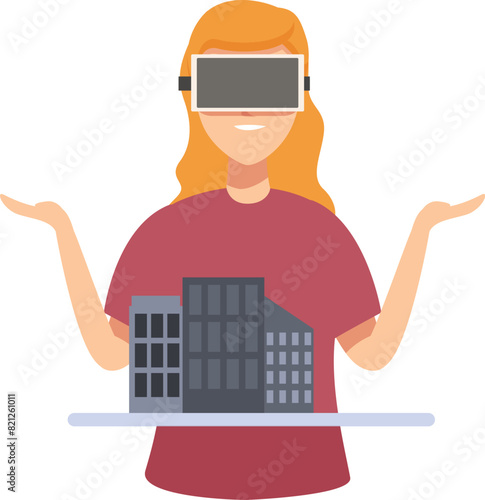 Person in vr headset presenting 3d model buildings, digital real estate innovation