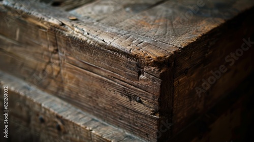 Beauty and rusticity of the wooden box, showing its texture and decorative details. generative ai