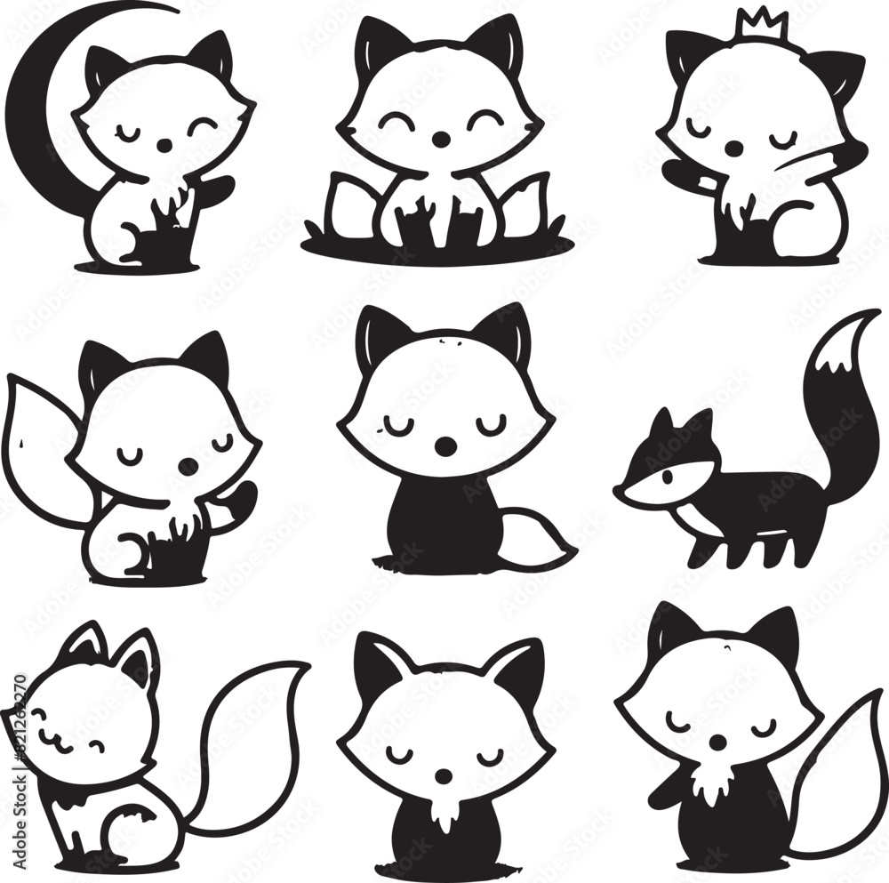 Fototapeta premium cute fox bundle vector