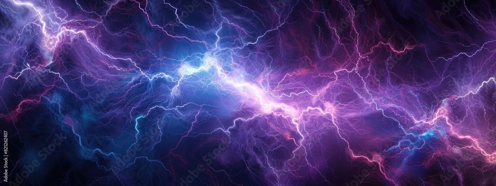 Fototapeta premium electric texture. colorful lightning on dark sky background. Thunderbolt Background