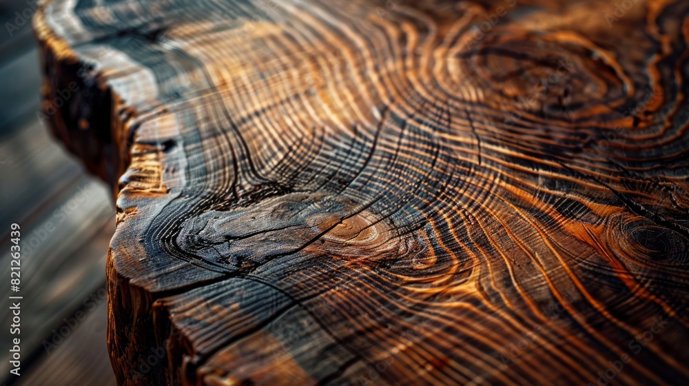 beauty and warmth of the wooden table, showing its grains and knots. generative ai