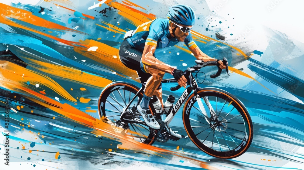 Fototapeta premium illustration in minimalist style racing cyclist