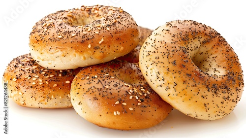 Closeup of a delicious bagels with seeds,  isolated on white