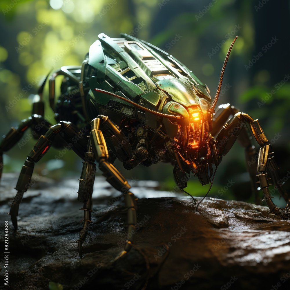 Fototapeta premium green robot bug in the forest