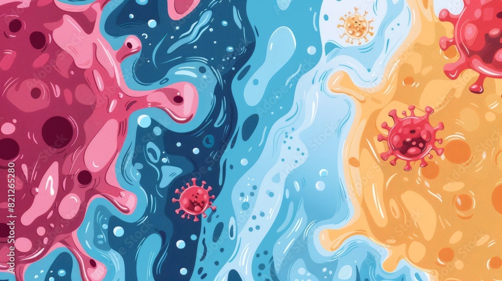 Pathogen flat design top view infection spread theme water color Split-complementary color scheme