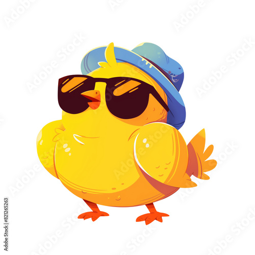 Cool baby chicken wearing hat and sunglasses