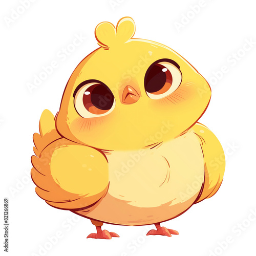 Little cute yellow chicken cartoon character