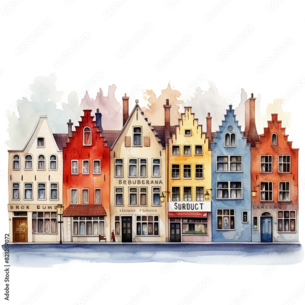Fototapeta premium a painting of a city with a bridge over the water