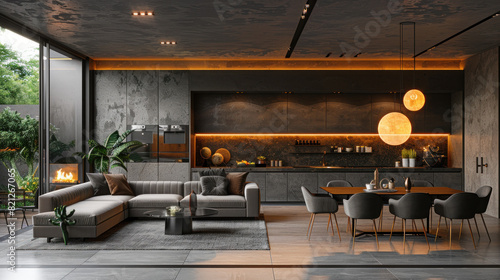 Wallpaper Mural Dark gray dining room with a space-inspired chandelier. Torontodigital.ca