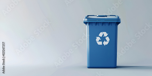 blue recycling bin with a white recycle logo isolated on white background