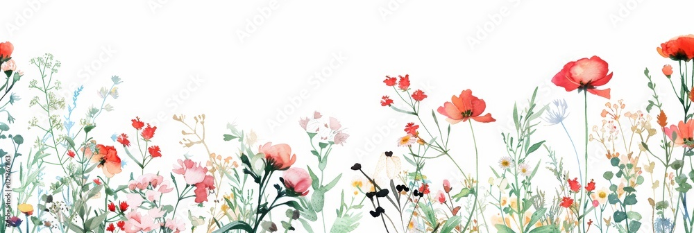 Floral Frame with Watercolor Herbs and Flowers on White Background for Decoration or Design Generative AI