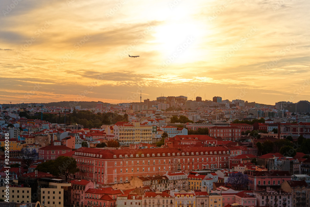 Fototapeta premium Beautiful sunset over Lisbon, Portugal. View from Alfama district.