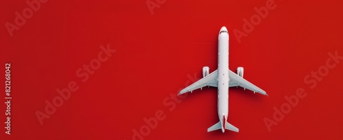 White Jetliner Flying Through Red Sky
