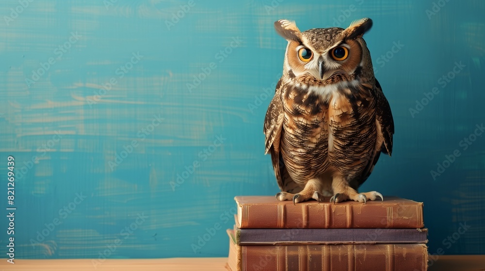 custom made wallpaper toronto digitalA wise owl perched atop a stack of books, symbolizing knowledge, wisdom, and the pursuit of education. The image evokes themes of learning, study, and intellectual growth.