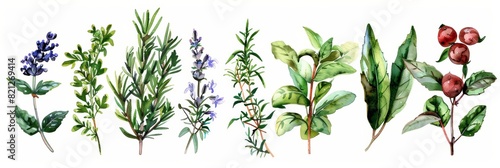 Vibrant Watercolor Herbs on White Background for Cooking Inspiration Generative AI