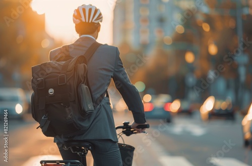Man in Suit Riding Bike on Street