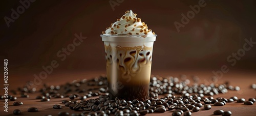 Cup of Coffee With Whipped Cream and Coffee Beans