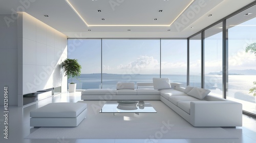 White Furniture Living Room With Large Windows