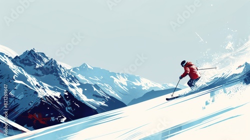 Man Skiing Down Snowy Slope