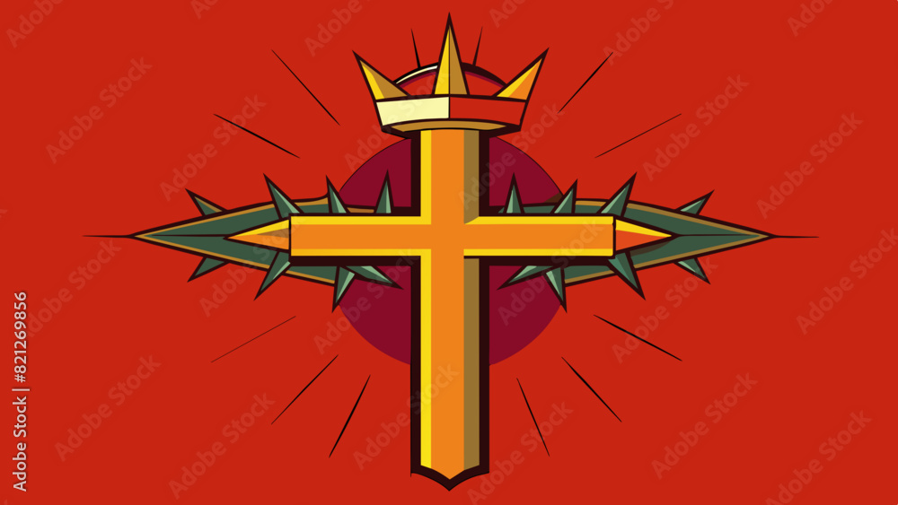 A cross with a crown of thorns hanging on it, representing the crucifixion, Vector graphics element silhouette illustration A cross with a crown of thorns hanging on it, representing the crucifixion, Vector graphics element silhouette illustration